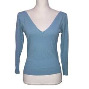 ZARA Womens blue off the shoulder knit top v neck